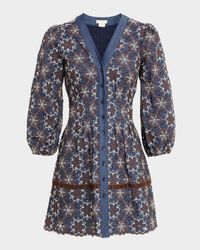 Lina Eyelet-Embroidered Chambray Mini Dress