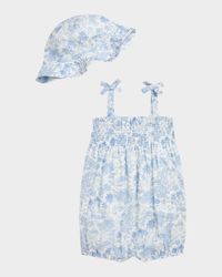 Girl's Printed Bubble Romper W/ Hat Set, Size 3M-24M