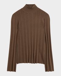 Mock-Neck Silk Stretch Plisse Sweater