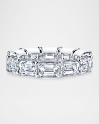 18K White Gold Emerald-Cut Diamond Eternity Buttercup Band Ring, 4.35tcw