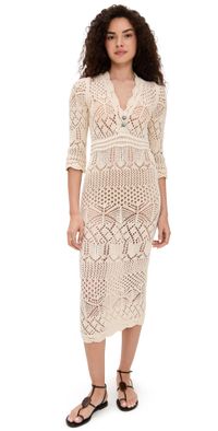 L'AGENCE Dovie Mixed Pointelle Dress Ivory/Turquoise XL