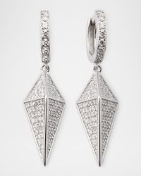 18K White Gold Diamond Spike Huggie Hoop Earrings, 2.32tcw, 1.5"L / 0.4"W