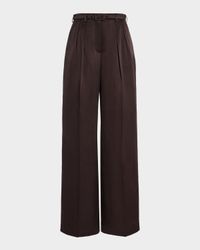 Vargas Textured Satin Pleated Straight-Leg Pants With Belt