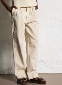 Bellepiece - Pantalon droit taille haute en coton - Taille L - Beige