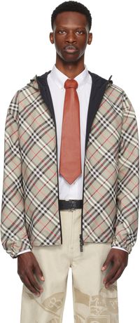 Burberry Taupe & Black Check Reversible Jacket