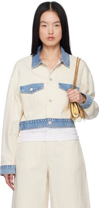 Moschino Jeans Beige & Blue Textured Cotton Hemp Jacket