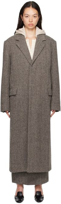 AURALEE Brown Lama Shetland Wool Tweed Chesterfield Coat