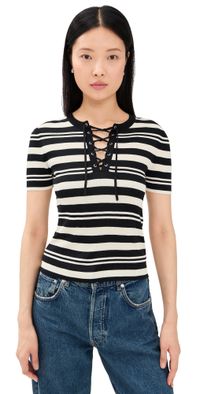 Nili Lotan Oaklynn Sweater Black/Ivory Stripe L