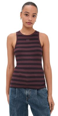 GANNI Soft Cotton Rib Tank Top Chocolate Plum M