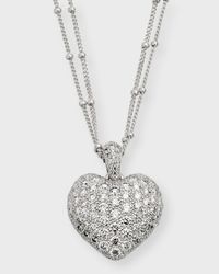 18k White Gold Double-Chain Heart Pendant Necklace, 18"L, 2.80tcw