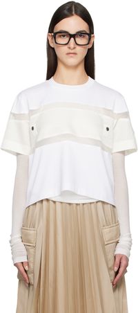 sacai White Nylon Twill Mix Cotton Jersey T-shirt