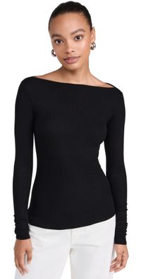 Enza Costa Silk Knit Boat Neck Top Black M