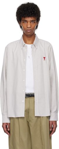 AMI Paris Taupe & Off-White Cotton Button-Down Ami de Coeur Shirt