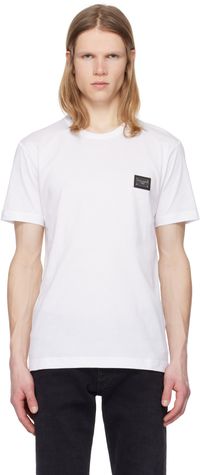 Dolce&Gabbana White Cotton Branded Tag T-shirt