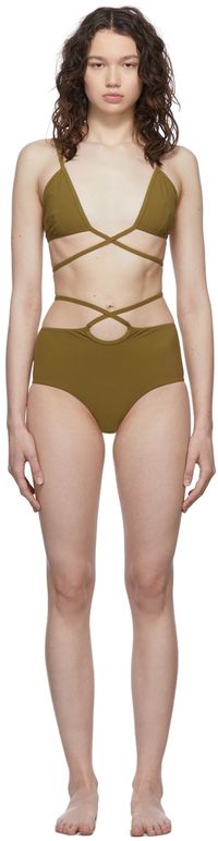 Christopher Esber Khaki Looped Tie Bikini