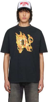 Palm Angels Black Burning Monogram T-Shirt