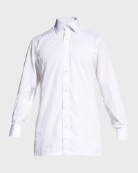 Men's Basic Solid Point-Collar Dress Shirt with French Cuffs