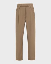 Cotton Twill Straight-Leg Ankle Pull-On Pants