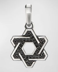 Men's Deco Star of David Pendant with Diamonds in Silver, 24mm