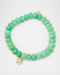 14K Gold Diamond Daisy Charm Chrysoprase Beaded Bracelet