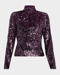 Mock-Neck Sequined Long-Sleeve Top