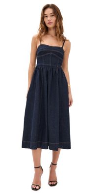 Susana Monaco Denim Corset Midi Dress 33 Dark Wash 0