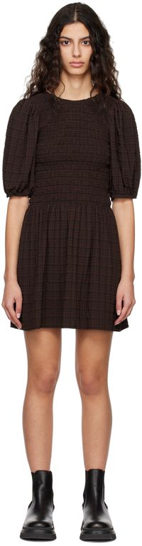 GANNI Robe courte brune à smocks