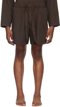 Tekla Short de pyjama brun à cordon coulissant