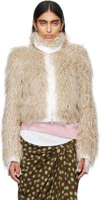 Dries Van Noten Beige Cropped Faux-Fur Jacket