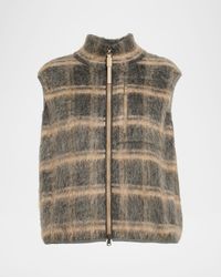 Fuzzy Check Wool-Mohair Zip Vest