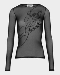Sequined Signature Mesh Long-Sleeve Top
