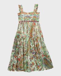 Girl's Paisley-Print Long Cotton Dress, Size 12-16