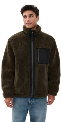 Vince Faux Sherpa Zip Jacket Dark Leaf XXL