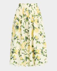 English Roses Pleated Poplin Scallop-Trim Midi Skirt
