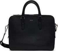 BOSS Black Structured Leather Logo Lettering Briefcase