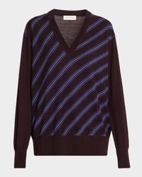 Tishana Striped V-Neck Wool Sweater