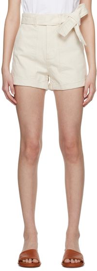 RECTO Beige Ribbon Denim Shorts