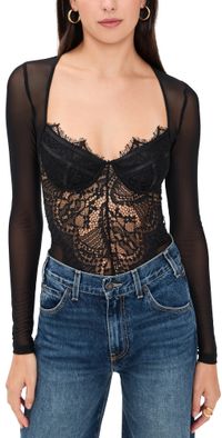 BARDOT Farrah Lace Mesh Thong Bodysuit Black 12