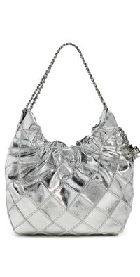 Tory Burch Fleming Metallic Mini Hobo Bag Silver One Size