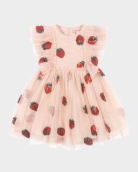 Girl's Yvonne Sequin Strawberry Frill Dress, Size 18M-10