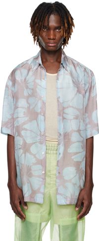 Dries Van Noten Blue & Pink Silk Short Sleeve Shirt