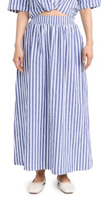 Stateside Puckered Stripe Double Slit Maxi Skirt Navy Stripe L