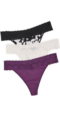 Natori Bliss Perfection One Size Classic Thong 3 Pack Garden Rose/Coconut/Fig Jam One Size