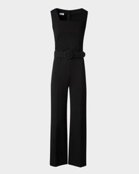 Square-Neck Sleeveless Belted Jersey Crop Jumpsuit