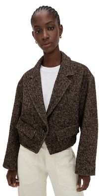 Apiece Apart Ria Cropped Back Jacket Textured Herringbone M