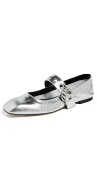 AEYDE Uma Eyelet Crackle Laminated Calf Leather Silver Flats Silver 39
