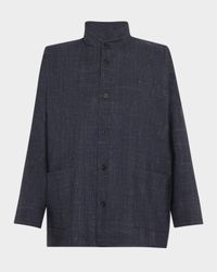Wide Longer-Back Double Stand Collar Shirt Jacket (Mid Plus Length)