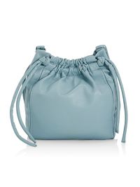 Women's Drawstring Leather Pouch - Blue Stone
