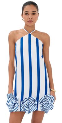 Leo Lin Suzy Striped Halterneck Mini Dress Navy 8