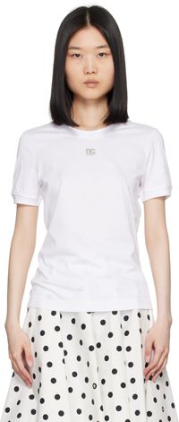 Dolce&Gabbana T-shirt blanc à logo DG à ornements facettés